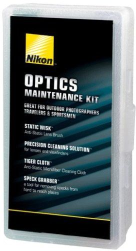 Nikon 7073 Optics Maintenance Kit, A small brush that allows the user to sweep dust and other fine particles from lenses quickly and easily, Can be applied to lenses to remove the residue from water droplets or similar lens-degrading stains or marks, Anti-static microfiber cleaning cloth (NIKON7073 NIKON-7073 NKN7073 NKN-7073)