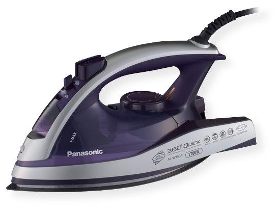 Panasonic Home Appliances NI-W950A 360 degrees Quick Multi-Directional Steam/Dry Iron with Curved Alumite Soleplate; Silver w/Violet Accents; Iron smoothly and precisely in any direction with a sleek, ergonomic, double-tipped soleplate and 1700 Watts of power; UPC 885170100985 (NI-W950A NIW950A NI-W950A-PANASONIC NIW950A-PANASONIC NI-W950A-IRON NIW950A-IRON)
