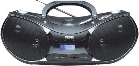 Naxa NPB-256 Portable MP3/CD Player with Text Display, AM/FM Stereo Radio, USB Input & SD/MMC Card Slot, Black; 10W, 2 x 5W full-range speakers; Plays CD, CD-R/RW, and MP3 discs; Plays MP3 files directly from USB memory sticks and SD cards; 3.5mm UX audio input for smartphones, iPods and other audio devices; UPC 840005004470 (NPB256 NPB 256 NP-B256)