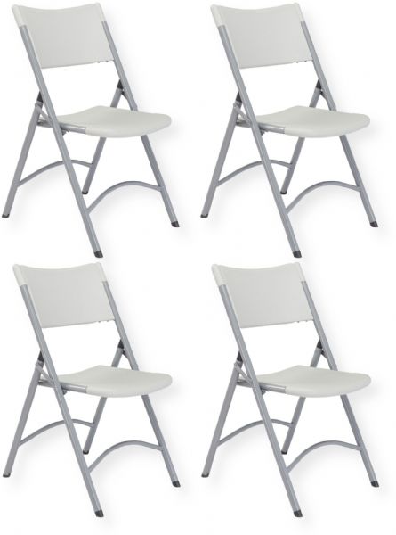 National Public Seating 602 Heavy Duty Plastic Folding Chair (Pack of 4), Speckled Grey; UV Protected; 19-Gauge Steel with Metal Underbracing on Seat; Powder-coated Frame; 2 Cross Braces for Strength; Contoured Seat and Back; Lightweight; Back Leg Stability Plugs; Supports up to 500 lbs of Static Load; Overall Dimensions (HxWxD): 32