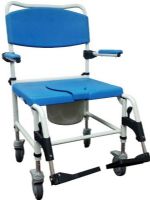 Drive Medical NRS185008 Aluminum Bariatric Rehab Shower Commode Chair with Two Rear-Locking Casters, 4 Number of Wheels, 5" Casters, 20.1" Back of Chair Height, 26" Outside Legs Width, 22" Seat Depth, 17.1" Seat Width, 22" Width Between Arms, 20.5"-22.4" Seat to Floor Height, 35.04" Overall Length with Riggings, 500 lbs Product Weight Capacity, Height adjustable, Padded seat back and arms, UPC 822383528601 (NRS185008 NRS-185008 NRS 185008) 