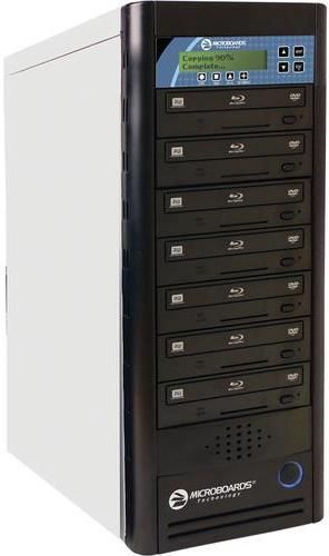 Microboards NT BDPRV3-07 Networkable CopyWriter Pro CD/DVD Blu-ray Tower Duplicator, 1-to-7 Tower, Built-in 500 GB hard drive, 8X Blu-ray/24X DVD/48X CD Burn Speed, Image Burn & network drivers Software, Copy + Verify Verification,Operable over network from any PC, Transfer files to burn directly to built-in tower hard drive, UPC 678621030876 (NTBDPRV307 NT-BDPRV3-07 NTBDPRV3-07 15501)