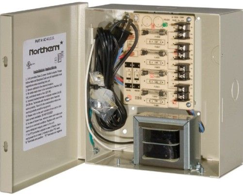 Northern NTH-AC411UL AC Multi-Channel Power Supply, Beige, Four Channels, Up to 2 amp per Channel Output, 3.5 amp Per Channel Output Fuse Rating, Replaceable Glass Fuses, Heavy Duty Metal Cabinet, Removable Front Door for Easy Access, LED Indicator, Keylock Assembly Included, Class II / UL Listed, 1/2