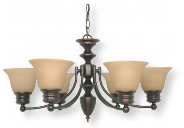Satco NUVO 60-1274 Six-Light, Twenty-Six-Inch Chandelier in Mahogany Bronze Finish with Champagne Linen Glass Shades; Empire Collection; 120 Volts; 60 Watts; Incandescent lamp type; Type A19 Bulb; Bulb not included; UL Listed; Dry Location Safety Rating; 48-Inch Chain; Dimensions Width 26 Inches X Height 14 Inches; Weight 5.00 Pounds; UPC 045923612749 (SATCO NUVO601274 SATCO NUVO60-1274 SATCONUVO 60-1274 SATCONUVO60-1274 SATCO NUVO 601274 SATCO NUVO 60 1274)