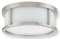 Satco NUVO 60-2859 Two-Light, Small Flush Mount Ceiling Light in Brushed Nickel Finish, Satin White Glass Shades, Odeon Collection; 120 Volts, 60 Watts; Incandescent lamp type; Type A19 Bulb; Bulb not included; UL Listed; Damp Location Safety Rating; Dimensions Height 17 Inches X Width 4.875 Inches; Weight 4.00 Pounds; UPC 045923628597 (SATCO NUVO602859 SATCO NUVO60-2859 SATCONUVO 60-2859 SATCONUVO60-2859 SATCO NUVO 602859 SATCO NUVO 60 2859) 