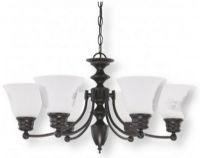 Satco NUVO 60-3169 Six-Light Mahogany Bronze Chandelier with Frosted White Glass Shades, Empire Collection; 120 Volts, 60 Watts; Incandescent lamp type; Type A19 Bulb; Bulb not included; UL Listed; Dry Location Safety Rating; Dimensions Height 14 Inches X Width 26 Inches; 48 Inch Chain; Weight 9.00 Pounds; UPC 045923631696 (SATCO NUVO603169 SATCO NUVO60-3169 SATCONUVO 60-3169 SATCONUVO60-3169 SATCO NUVO 603169 SATCO NUVO 60 3169) 