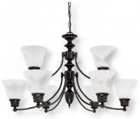 NUVO603171Satco NUVO 60-3171 Nine-Light Mahogany Bronze Chandelier with Frosted White Glass Shades, Empire Collection; 120 Volts, 60 Watts; Incandescent lamp type; Type A19 Bulb; Bulb not included; UL Listed; Dry Location Safety Rating; Dimensions Height 18 Inches X Width 32 Inches; 72 Inch Chain; Weight 10.00 Pounds; UPC 045923631719 (SATCO NUVO603171 SATCO NUVO60-3171 SATCONUVO 60-3171 SATCONUVO60-3171 SATCO NUVO 603171 SATCO NUVO 60 3171) 