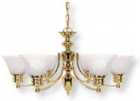 Satco NUVO 60-357 Six-Light Polished Brass Chandelier with Alabaster Bell Shades, Empire Collection; 120 Volts, 60 Watts; Incandescent lamp type; Type A19 Bulb; Bulb not included; UL Listed; Dry Location Safety Rating; Dimensions Height 14 Inches X Width 26 Inches; 48 Inch Chain; Weight 9.00 Pounds; UPC 045923603570 (SATCO NUVO60357 SATCO NUVO60-357 SATCONUVO 60-357 SATCONUVO60-357 SATCO NUVO 60357 SATCO NUVO 60 357) 