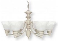 Satco NUVO 60-359 Six-Light Textured White Chandelier with Alabaster Bell Shades, Empire Collection; 120 Volts, 60 Watts; Incandescent lamp type; Type A19 Bulb; Bulb not included; UL Listed; Dry Location Safety Rating; Dimensions Height 14 Inches X Width 26 Inches; 48 Inch Chain; Weight 9.00 Pounds; UPC 045923603594 (SATCO NUVO60359 SATCO NUVO60-359 SATCONUVO 60-359 SATCONUVO60-359 SATCO NUVO 60359 SATCO NUVO 60 359) 