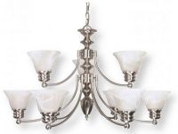 Satco NUVO 60-360 Nine-Light, Two-Tier Brushed Nickel Chandelier with Alabaster Bell Shades, Empire Collection; 120 Volts, 60 Watts; Incandescent lamp type; Type A19 Bulb; Bulb not included; UL Listed; Dry Location Safety Rating; Dimensions Height 18 Inches X Width 32 Inches; 72 Inch Chain; Weight 9.00 Pounds; UPC 045923603600 (SATCO NUVO60360 SATCO NUVO60-360 SATCONUVO 60-360 SATCONUVO60-360 SATCO NUVO 60360 SATCO NUVO 60 360) 