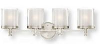 Satco NUVO 60-4644 Three-Light Vanity Light Fixture in Brushed Nickel Finish with Clear Outer and Frosted Inner Glass Shades, Decker Collection; 120 Volts, 100 Watts; Incandescent lamp type; Type A19 Bulb; Bulb not included; UL Listed; Damp Location Safety Rating; Dimensions Height 10.25 Inches X Width 29.75 Inches X Depth 6.75 Inches; Weight 6.00 Pounds; UPC 045923646447 (SATCO NUVO604644 SATCO NUVO60-4644 SATCONUVO 60-4644 SATCONUVO60-4644 SATCO NUVO 604644 SATCO NUVO 60 4644) 