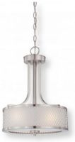 Satco NUVO 60-4686 Three-Light Pendant Hanging Light Fixture in Brushed Nickel Finish with Frosted Glass Shade, Fusion Collection; 120 Volts, 60 Watts; Incandescent lamp type; Type A19 Bulb; Bulb not included; UL Listed; Dry Location Safety Rating; Dimensions Height 19.25 Inches X Width 13.75 Inches; Chain 48 Inches; Weight 6.00 Pounds; UPC 045923646867 (SATCO NUVO604686 SATCO NUVO60-4686 SATCONUVO 60-4686 SATCONUVO60-4686 SATCO NUVO 604686 SATCO NUVO 60 4686) 