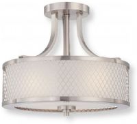Satco NUVO 60-4692 Three-Light Semi Flush Light Fixture in Brushed Nickel Finish with Frosted Glass Shade, Fusion Collection; 120 Volts, 60 Watts; Incandescent lamp type; Type A19 Bulb; Bulb not included; UL Listed; Dry Location Safety Rating; Dimensions Height 12 Inches X Width 13.75 Inches; Weight 6.00 Pounds; UPC 045923646928 (SATCO NUVO604692 SATCO NUVO60-4692 SATCONUVO 60-4692 SATCONUVO60-4692 SATCO NUVO 604692 SATCO NUVO 60 4692) 