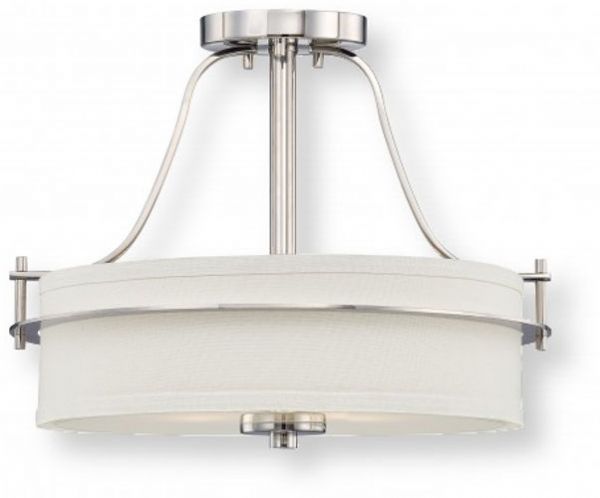 Satco NUVO 60-5107 Two-Light Semi Flush Mount Ceiling Light in Polished Nickel with White Linen Shade, Loren Collection; 120 Volts, 60 Watts; Incandescent lamp type; Type A19 Bulb; Bulb not included; UL Listed; Dry Location Safety Rating; Dimensions Height 13.125 Inches X Width 15 Inches; Weight 4.00 Pounds; UPC 045923651076 (SATCO NUVO605107 SATCO NUVO60-5107 SATCONUVO 60-5107 SATCONUVO60-5107 SATCO NUVO 605107 SATCO NUVO 60 5107)