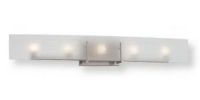 Satco NUVO 60-5188 Five-Light Vanity Light Fixture in Brushed Nickel with Frosted Glass Shade, Yogi Collection; 120 Volts, 40 Watts; Halogen lamp type; Type G9 Bulb; Bulb included; UL Listed; Damp Location Safety Rating; Dimensions Height 5.625 Inches X Width 36 Inches X Depth 5.25 Inches; Weight 4.00 Pounds; UPC 045923651885 (SATCO NUVO605188 SATCO NUVO60-5188 SATCONUVO 60-5188 SATCONUVO60-5188 SATCO NUVO 605188 SATCO NUVO 60 5188) 