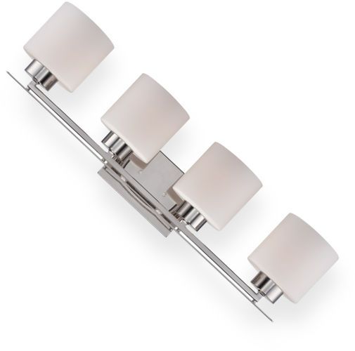 Satco NUVO 60-5204 Four-Light Vanity Light Fixture in Polished Nickel with Etched Opal Glass Shade, Parallel Collection; 120 Volts, 100 Watts; Incandescent lamp type; Type A19 Bulb; Bulb not included; UL Listed; Damp Location Safety Rating; Dimensions Height 7.75 Inches X Width 29 Inches X Depth 8.75 Inches; Weight 4.00 Pounds; UPC 045923652042 (SATCO NUVO605204 SATCO NUVO60-5204 SATCONUVO 60-5204 SATCONUVO60-5204 SATCO NUVO 605204 SATCO NUVO 60 5204)