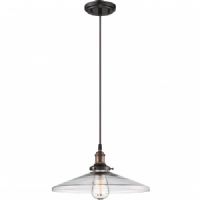 Satco NUVO 60-5508 One-Light Pendant Lighting Fixture in Rustic Bronze with Clear Glass Shade and Vintage Light Bulb, Vintage Collection; 120 Volts, 100 Watts; Incandescent lamp type; Type A19 Bulb; Bulb included; UL Listed; Dry Location Safety Rating; Dimensions Height 6.375 Inches X Width 14 Inches; Weight 3.00 Pounds; UPC 045923655081 (SATCO NUVO605508 SATCO NUVO60-5508 SATCONUVO 60-5508 SATCONUVO60-5508 SATCO NUVO 605508 SATCO NUVO 60 5508)		 