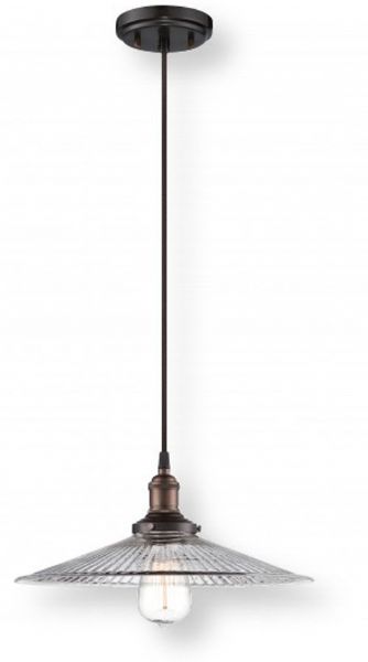 Satco NUVO 60-5516 One-Light Pendant Lighting Fixture in Rustic Bronze with Clear Ribbed Glass Shade and Vintage Light Bulb, Vintage Collection; 120 Volts, 100 Watts; Incandescent lamp type; Type A19 Bulb; Bulb included; UL Listed; Dry Location Safety Rating; Dimensions Height 6 Inches X Width 14 Inches; Weight 3.00 Pounds; UPC 045923655166 (SATCO NUVO605516 SATCO NUVO60-5516 SATCONUVO 60-5516 SATCONUVO60-5516 SATCO NUVO 605516 SATCO NUVO 60 5516)		