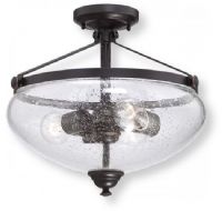Satco NUVO 60-5544 Three-Light Semi Flush Mounted Light Fixture in Sudbury Bronze Finish with Clear Seeded Glass Shade, Laurel Collection; 120 Volts, 60 Watts; Incandescent lamp type; Type A Bulb; Bulb included; UL Listed; Dry Location Safety Rating; Dimensions Height 15.875 Inches X Width 15.5 Inches; Weight 4.00 Pounds; UPC 045923655449 (SATCO NUVO605544 SATCO NUVO60-5544 SATCONUVO 60-5544 SATCONUVO60-5544 SATCO NUVO 605544 SATCO NUVO 60 5544)		 