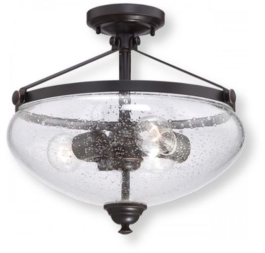 Satco NUVO 60-5544 Three-Light Semi Flush Mounted Light Fixture in Sudbury Bronze Finish with Clear Seeded Glass Shade, Laurel Collection; 120 Volts, 60 Watts; Incandescent lamp type; Type A Bulb; Bulb included; UL Listed; Dry Location Safety Rating; Dimensions Height 15.875 Inches X Width 15.5 Inches; Weight 4.00 Pounds; UPC 045923655449 (SATCO NUVO605544 SATCO NUVO60-5544 SATCONUVO 60-5544 SATCONUVO60-5544 SATCO NUVO 605544 SATCO NUVO 60 5544)		