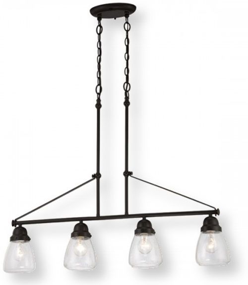 Satco NUVO 60-5548 Four-Light Island Pendant Light Fixture in Sudbury Bronze with Clear Seeded Glass Shade, Laurel Collection; 120 Volts, 60 Watts; Incandescent lamp type; Type A Bulb; Bulb not included; UL Listed; Dry Location Safety Rating; Dimensions Height 29 Inches X Width 35.75 Inches X Depth 5.25 Inches; Weight 7.00 Pounds; UPC 045923655487 (SATCO NUVO605548 SATCO NUVO60-5548 SATCONUVO 60-5548 SATCONUVO60-5548 SATCO NUVO 605548 SATCO NUVO 60 5548)		