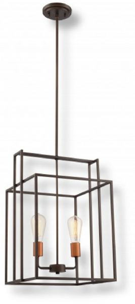 Satco NUVO 60-5852 Two-Light, Fourteen Inch Square Pendant in Bronze with Copper Accents, Lake Collection; 120 Volts, 60 Watts; Incandescent lamp type; ST19 Bulb; 480 Lumen Output; Bulb included; UL Listed; Dry Location Safety Rating; Dimensions Length 14 Inches X Height 58.675 Inches X Width 14 Inches; Weight 7.00 Pounds; UPC 045923658525 (SATCO NUVO605852 SATCO NUVO60-5852 SATCONUVO 60-5852 SATCONUVO60-5852 SATCO NUVO 605852 SATCO NUVO 60 5852)