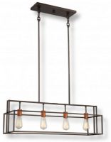 Satco NUVO 60-5854 Four-Light, Island Pendant in Bronze with Copper Accents, Lake Collection; 120 Volts, 60 Watts; Incandescent lamp type; ST19 Bulb; 960 Lumen Output; Bulb included; UL Listed; Dry Location Safety Rating; Dimensions Length 36 Inches X Height 11.25 Inches X Width 10 Inches; Weight 8.00 Pounds; UPC 045923658549 (SATCO NUVO605854 SATCO NUVO60-5854 SATCONUVO 60-5854 SATCONUVO60-5854 SATCO NUVO 605854 SATCO NUVO 60 5854) 