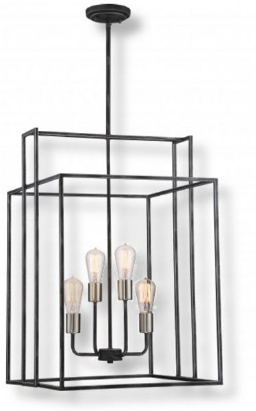 Satco NUVO 60-5858 Four-Light, Nineteen Inch Square Pendant in Iron Black with Brushed Nickel Accents, Lake Collection; 120 Volts, 60 Watts; Incandescent lamp type; ST19 Bulb; 960 Lumen Output; Bulb included; UL Listed; Dry Location Safety Rating; Dimensions Length 19 Inches X Height 65.75 Inches X Width 19 Inches; Weight 8.00 Pounds; UPC 045923658587 (SATCO NUVO605858 SATCO NUVO60-5858 SATCONUVO 60-5858 SATCONUVO60-5858 SATCO NUVO 605858 SATCO NUVO 60 5858)