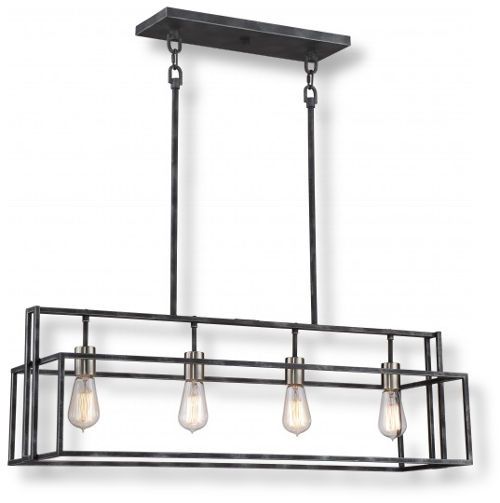 Satco NUVO 60-5859 Four-Light Island Pendant in Iron Black with Brushed Nickel Accents, Lake Collection; 120 Volts, 60 Watts; Incandescent lamp type; ST19 Bulb; Bulb included; UL Listed; Dry Location Safety Rating; Dimensions Length 36 Inches X Height 11.25 Inches X Width 10 Inches; Weight 9.00 Pounds; UPC 045923658594 (SATCO NUVO605859 SATCO NUVO60-5859 SATCONUVO 60-5859 SATCONUVO60-5859 SATCO NUVO 605859 SATCO NUVO 60 5859)