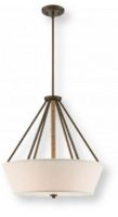 Satco NUVO 60-5896 Four-Light Twenty-Two-Inch Pendant in Mahogany Bronze with Beige Linen and Etched Glass Diffuser, Seneca Collection; 120 Volts, 60 Watts; Incandescent lamp type; Type A19 Bulb; Bulb not included; UL Listed; Dry Location Safety Rating; Dimensions Height 22.125 Inches X Width 27 Inches; Weight 7.00 Pounds; UPC 045923658969 (SATCO NUVO605896 SATCO NUVO60-5896 SATCONUVO 60-5896 SATCONUVO60-5896 SATCO NUVO 605896 SATCO NUVO 60 5896) 