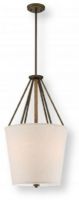 Satco NUVO 60-5899 Three-Light Seventeen-Inch Pendant in Mahogany Bronze with Beige Linen and Etched Glass Diffuser, Seneca Collection; 120 Volts, 60 Watts; Incandescent lamp type; Type A19 Bulb; Bulb not included; UL Listed; Dry Location Safety Rating; Dimensions Height 30.375 Inches X Width 17 Inches; Weight 7.00 Pounds; UPC 045923658990 (SATCO NUVO605899 SATCO NUVO60-5899 SATCONUVO 60-5899 SATCONUVO60-5899 SATCO NUVO 605899 SATCO NUVO 60 5899) 
