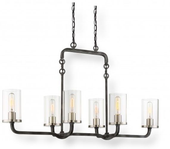 Satco NUVO 60-6124 Six-Light Pendant in Iron Black with Brushed Nickel, Sherwood Collection; 120 Volts, 60 Watts; Incandescent lamp type; Type T9 Bulb; Bulb included; 960 Lumen output power; UL Listed; Dry Location Safety Rating; Dimensions Length 38 Inches X Height 24 Inches X Width 14 Inches; Weight 8.00 Pounds; UPC 045923661242 (SATCO NUVO606124 SATCO NUVO60-6124 SATCONUVO 60-6124 SATCONUVO60-6124 SATCO NUVO 606124 SATCO NUVO 60 6124)	