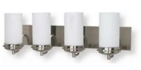 Satco NUVO 60-614 Four-Light Vanity Fixture in Brushed Nickel with White Opal Glass Shades, Polaris Collection; 120 Volts, 100 Watts; Incandescent lamp type; Type A19 Bulb; Bulb not included; UL Listed; Damp Location Safety Rating; Dimensions Height 8.25 Inches X Width 29.75 Inches X Depth 8 Inches; Weight 4.00 Pounds; UPC 045923606144 (SATCO NUVO60614 SATCO NUVO60-614 SATCONUVO 60-614 SATCONUVO60-614 SATCO NUVO 60614 SATCO NUVO 60 614)	 