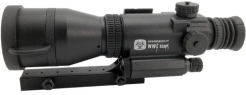 Armasight NWWWWZ000411I11 model WWZ 4x GEN 1+ Night Vision Rifle Scope, 4x magnification, Gen 1+ IIT Generation, 40 lp/mm Resolution, 12 Field of view, F1.4, 90mm Lens system, 10m to infinity Focus range, 8 mm Exit Pupil Diameter, -5 to +5 dpt Diopter Adjustment, Crosshairs Reticle Type, Red on Green Reticle Color, 3/4 MOA Windage & Elevation Adjustment, Detachable Long Range IR Infrared Illuminator, UPC 818470015925 (NWWWWZ000411I11 NWW-WWZ0004-11I1 NWW WWZ0004 11I11)