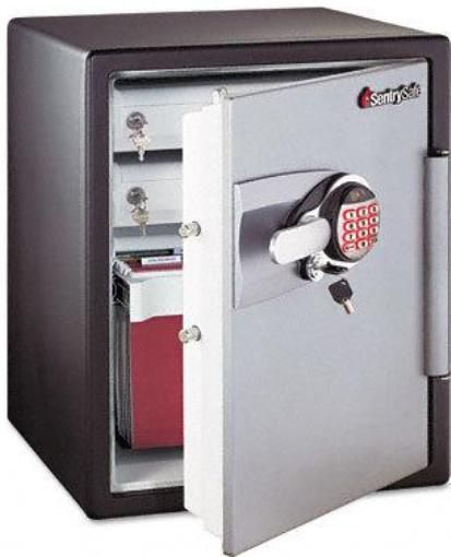 SentrySafe OA5848 Fire-Safe Electronic, 2 ft Capacity, 1 x Locking Drawers, Electronic Lock Type, 7 x Live-locking Bolts, Door Pocket Features, Black Color, Metal Handle Material, Holds standard and A-4 size papers, folders and binders, Advanced LCD electronic lock system with backlit keypad, programmable PIN access and tubular key lock, ETL verified for 1-hour fire protection of CDs, DVDs, Memory Sticks and USB Drives up to 1700 degrees F (OA 5848 OA-5848 Sentry Safe)