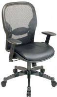 Office Star 2400 Space Matrex Series Professional Matrex Back Chair, Thick Padded Contour Seat and Matrex Back with Adjustable Lumbar Support, One Touch Pneumatic Seat Height Adjustment, 2-to-1 Synchro Tilt Control, Height Adjustable Arms with PU Pads, Black Italian Split Leather Seat, Heavy Duty Gunmetal Finish Aluminum Base with Dual Wheel Carpet Casters (OFFICESTAR2400 OFFICESTAR-2400 OfficeStar) 