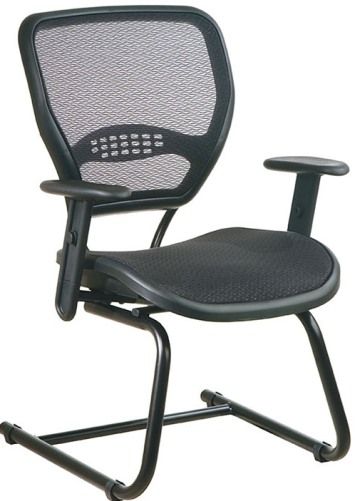 Office Star 5565 Space Air Grid Seat & Back Deluxe Visitors Chair, Breathable Air Grid Seat and Back with Built-in Lumbar Support, Height Adjustable Angled Arms with Soft PU Pads, Heavy Duty Sled Base (OFFICESTAR5565 OFFICESTAR-5565 OfficeStar)