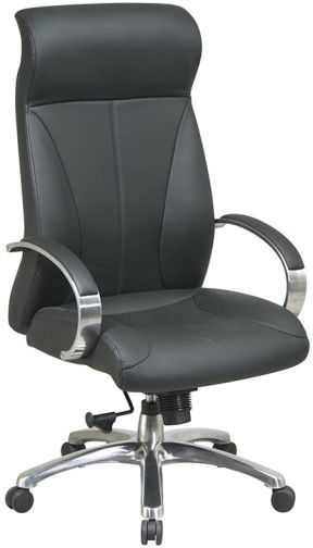 Office Star 8000 Pro-Line II Deluxe High Back Executive Leather Chair, Contour Seat and Back with Built-in Lumbar Support, One Touch Pneumatic Seat Height Adjustment, Locking Mid Pivot Knee Tilt Control with Adjustable Tilt Tension, Top Grain Leather, Padded Polished Aluminum Arms, Polished Aluminum Base with Oversized Dual Wheel Carpet Casters (OFFICESTAR8000 OFFICESTAR-8000 OFFICE8000 OfficeStar)
