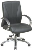 Office Star 8001 Pro-Line II Deluxe Mid Back Executive Leather Chair, Contour Seat and Back with Built-in Lumbar Support, One Touch Pneumatic Seat Height Adjustment, Locking Mid Pivot Knee Tilt Control with Adjustable Tilt Tension, Top Grain Leather, Padded Polished Aluminum Arms, Polished Aluminum Base with Oversized Dual Wheel Carpet Casters (OFFICESTAR8001 OFFICESTAR-8001 OFFICE8001 OfficeStar) 