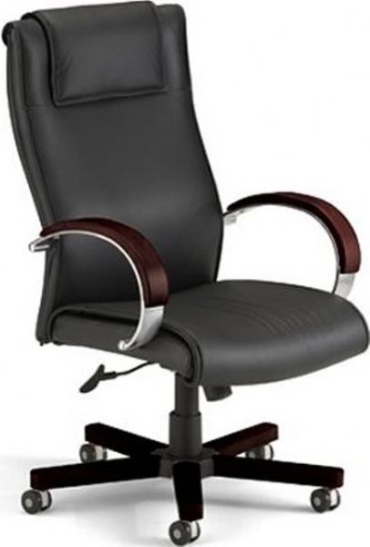 OFM 560-L-MAH Apex Executive Hi-back Leather Chair With Wood Accents, High-back chair makes a great conference chair, Top grade leather, Comfortable pillow headrest, Wood accented arms and base, Instant seat height adjustment, Seat is 4