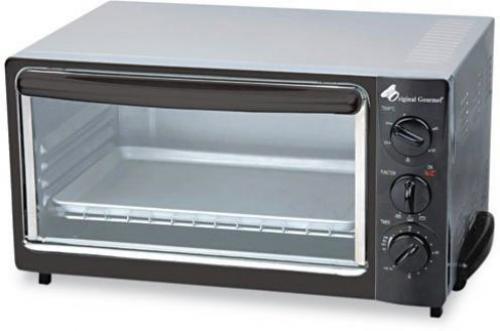 Original Gourmet OGFOG22 Multi-Function Toaster Oven with Multi-Use Pan, 15 x 10 x 8, Black/Stainless; Multi-functional appliance toasts, bakes and broils; Large capacity rack can accommodate four slices of bread; Variable heat settings; Built-in timer with ready chime alert.Includes multi-use pan and crumb tray; Features safety glass door, carrying handles and cord wrap; Width 15