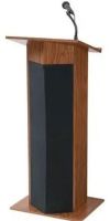 Oklahoma Sound 111PLS-MO Power Plus Floor Lectern, Medium Oak, Ideal for Mid-sized Audiences of 900, 30 Watts Power Output, Four 8” Full Range Speakers, Inside Shelf 20.5”W x 6”D, Built-In Full Featured Amplifier with Technologically Advanced, Media Aux 1/8” Input, Tie-Clip Lavalier with 10’ Cable, Tone/Base Control (111PLSMO 111PLS MO 111-PLS-MO 111 PLS-MO) 