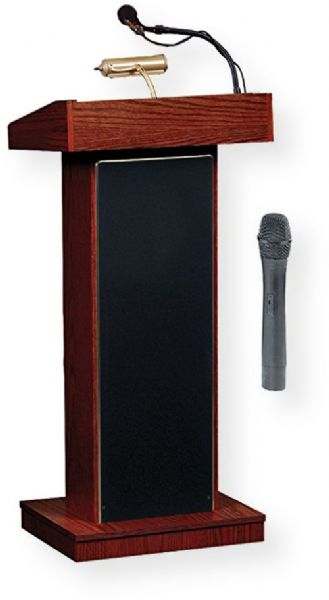 Oklahoma Sound 800x-LWM5-MY The Orator Standard Height Sound System Lectern with LWM-5 Wireless Handheld Microphone, Mahogany, 40 Watt Built-In Full Amplifier with Technologically Advanced, Perfect for speaking to audiences of up to 2000 people, Four 6 Full Range Speakers, Two Mics and One Aux Iputs (800XLWM5MY 800XLWM5-MY 800X-LWM5MY 800X-LWM5 800X LWM5)