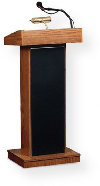 Oklahoma Sound 800x-MO The Orator Standard Height Sound System Lectern, Medium Oak, 40 Watt Built-In Full Amplifier with Technologically Advanced, Perfect for speaking to audiences of up to 2000 people, Four 6 Full Range Speakers, Two Mics and One Aux Iputs, Four Volume, Bass/Treble and On/Off Controls, Inside Shelf 12W x 4D (800XMO 800X MO)