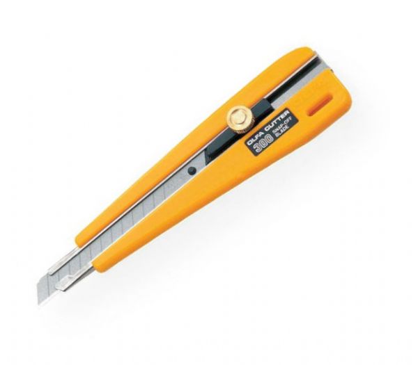 Olfa OL-300 300 Utility Knife; Fully adjustable snap-off blade secured by a thumbscrew; Loosen the thumbscrew, slide the blade forward and tighten to size; One blade included; Uses OR-AB10B, OR-AB50B, OR-AB10SB, OR-AB50S, and OR-A1160B blades; Shipping Weight 0.25 lb; Shipping Dimensions 5.25 x 1.00 x 0.12 in; UPC 091511100136 (OLFAOL300 OLFA-OL300 OLFA-OL-300 OLFA/OL300 OL300 TOOLS KNIFE CRAFTS)