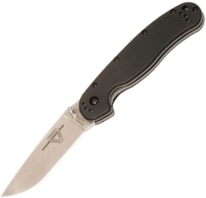 Ontario 8848 RAT Model 1 Folder Knife, Satin Blade, Plain Edge, Black Handle, AUS-8 blade with a full flat grind and is .120