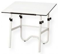 Alvin ONX36-4 Onyx White Base with White 24" x 36" Top; The sturdy, 1.5" diameter tubular steel frame, is easy to set up with a powder-coated finish that will provide years of service; The four telescoping legs allow the tabletop surface to easily adjust from 29" to 44" in the horizontal position and tilt from horizontal (0 degrees) to 45 degrees; UPC 88354220145 (ONX364 ONX-364 ONX36-4 ALVINONX364 ALVIN-ONX364 ALVIN-ONX-364) 