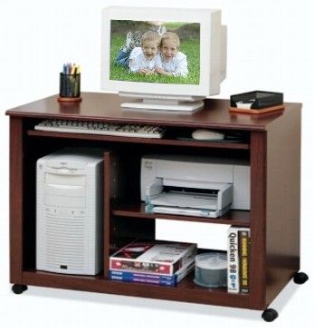 O'Sullivan 10513 Vogue Cherry Cart, Cherrywood Estates Collection, Mobile Computer Cart; Finished in Vogue Cherry laminate; Sturdy keyboard shelf allows room for mouse and accessories; Spacious monitor and tower CPU storage area with a large printer shelf (OSU10513 OSU-10513 OSU 10513 OSullivan)