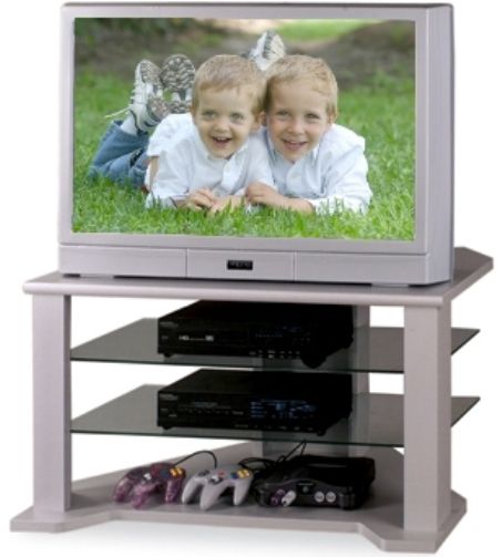 O'Sullivan 21098 TV/VCR Stand, Electronic Furniture Collection, Finished in Brushed Nickel laminates (OSU21098 OSU-21098 OSU 21098 OSullivan) 