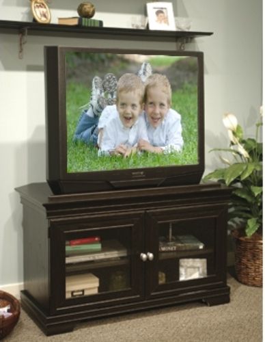 O'Sullivan 21126 TV/VCR Stand, Manor Hill Collection, Finished in New Shine Black Oak Laminate; Accepts most 32